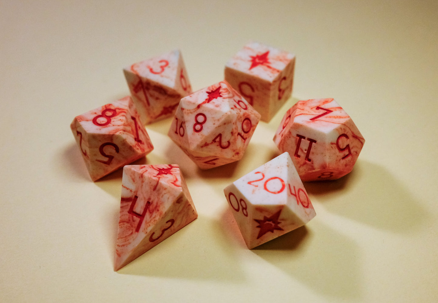 Faux Red Marble Flawed Polyhedral Dice Set