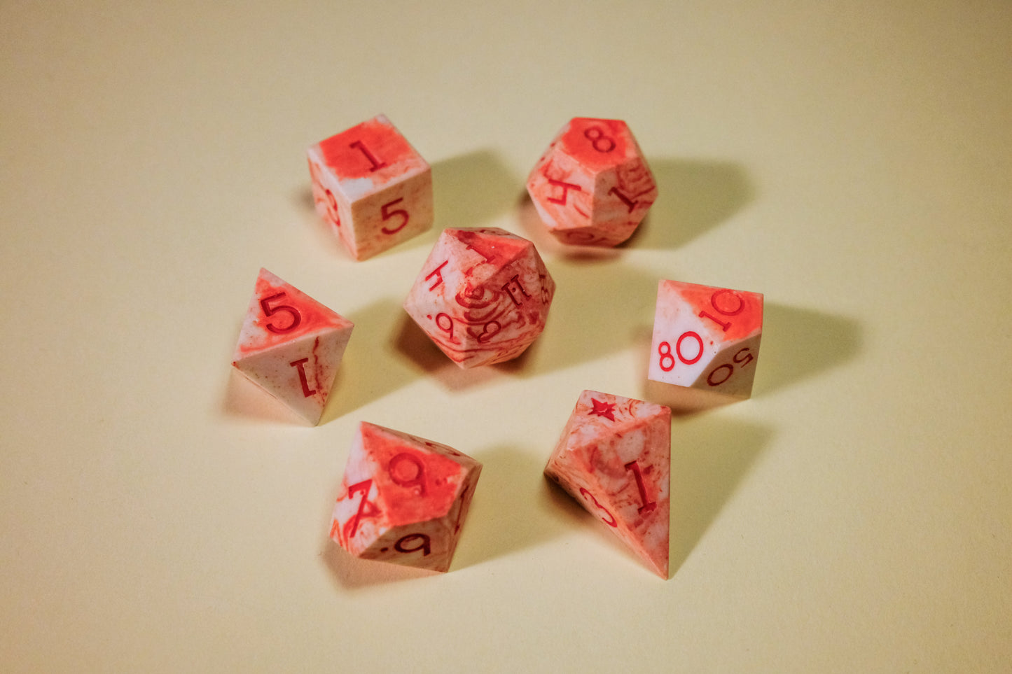 Faux Red Marble Flawed Polyhedral Dice Set