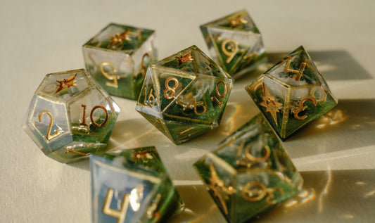 Butterfly Catcher Gold Polyhedral Dice Set