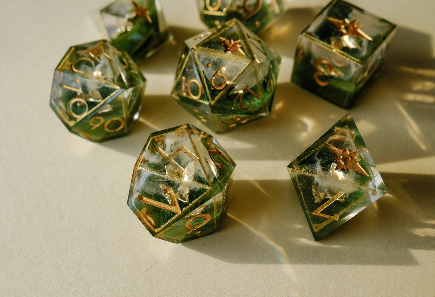 Butterfly Catcher Gold Polyhedral Dice Set