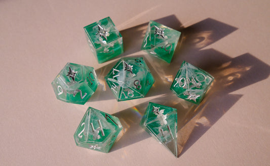 Butterfly Catcher Silver Polyhedral Dice Set