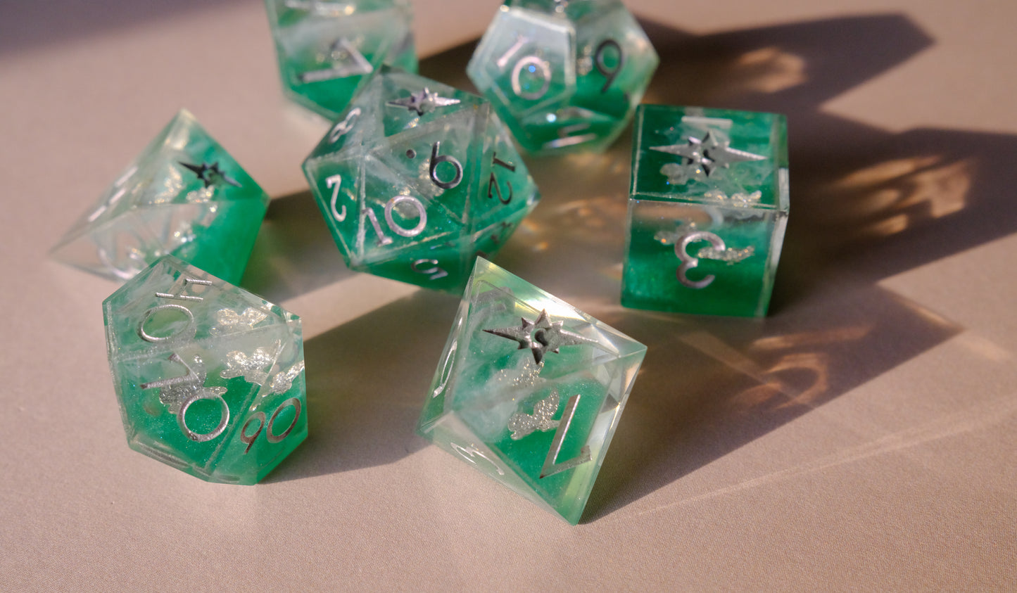 Butterfly Catcher Silver Polyhedral Dice Set