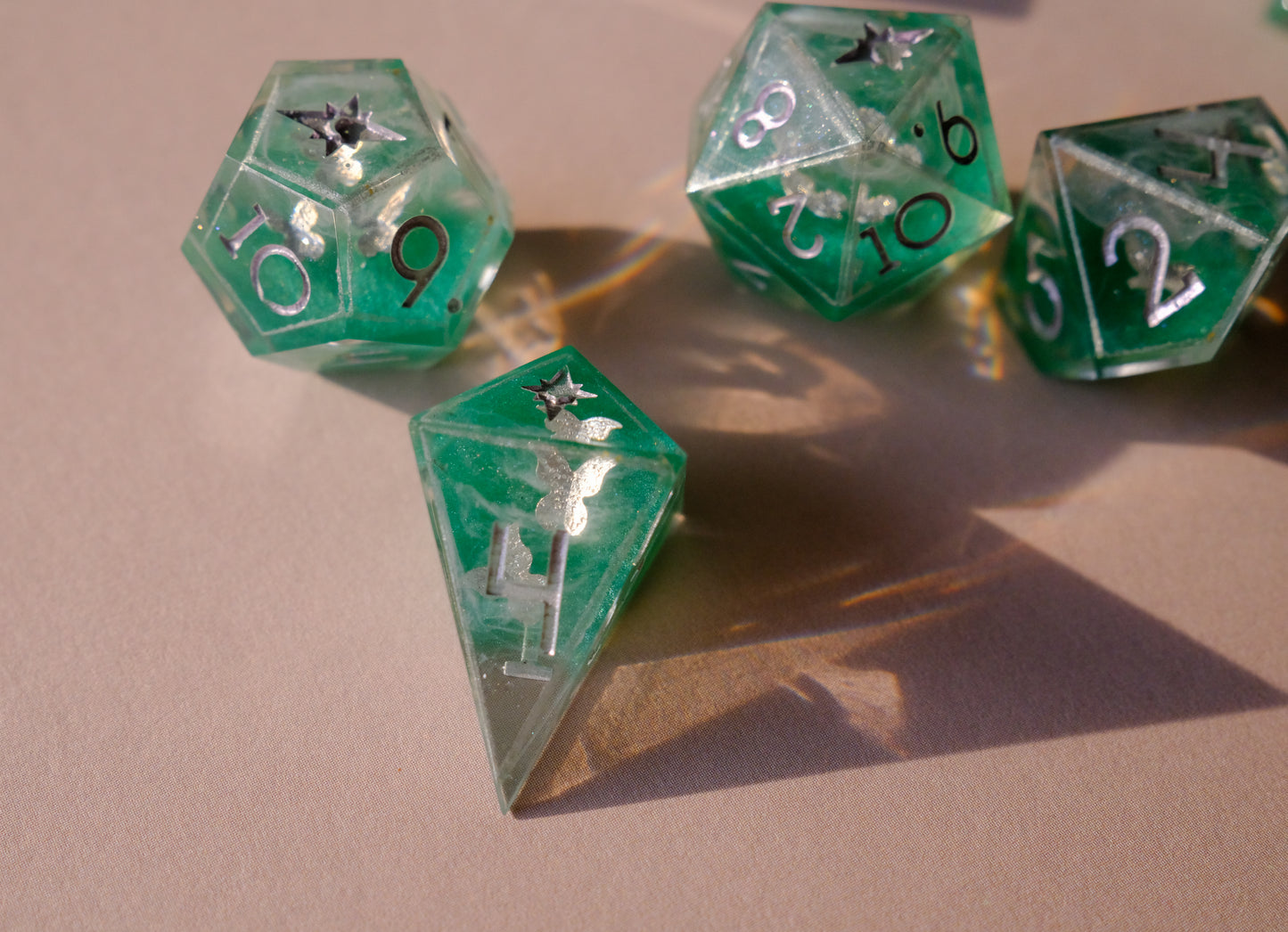 Butterfly Catcher Silver Polyhedral Dice Set