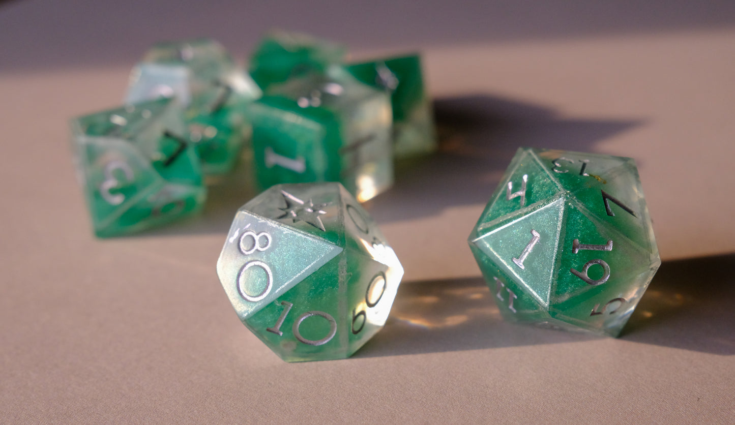 Butterfly Catcher Silver Polyhedral Dice Set