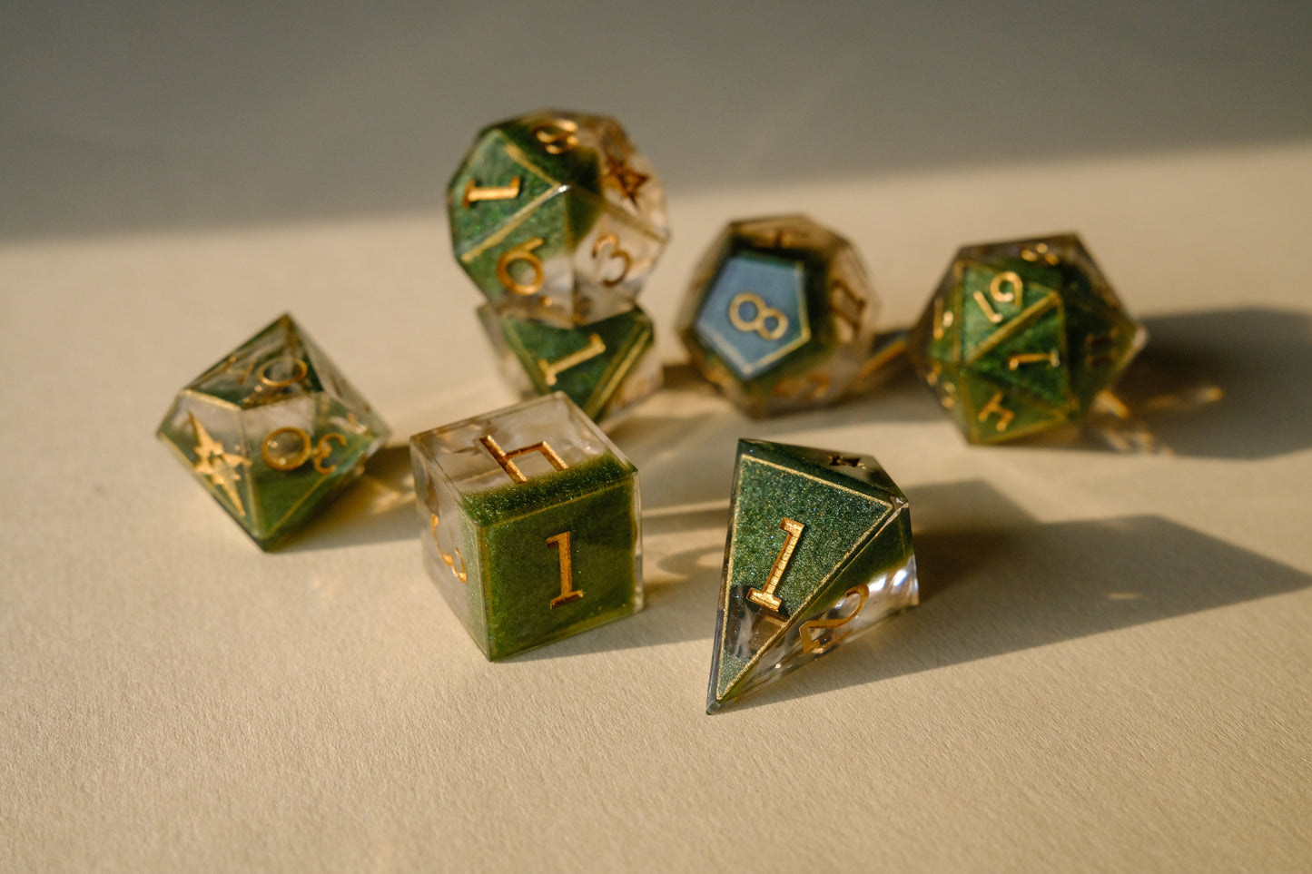 Butterfly Catcher Gold Polyhedral Dice Set