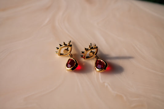 Tear Drops Red Stud Earrings