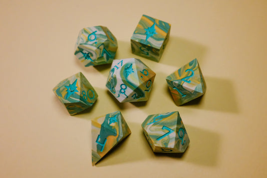 Teal Sherbert Jesmonite Polyhedral Dice Set