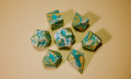 Teal Sherbert Jesmonite Polyhedral Dice Set