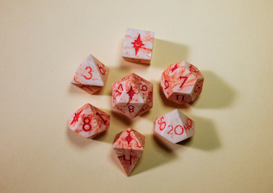 Faux Red Marble Flawed Polyhedral Dice Set