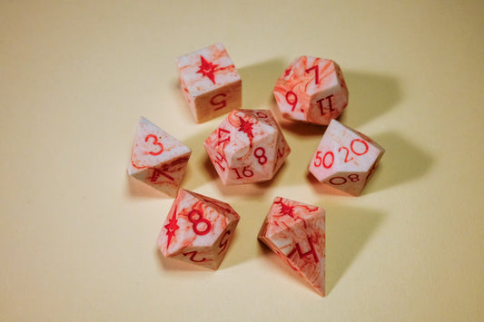 Faux Red Marble Flawed Polyhedral Dice Set