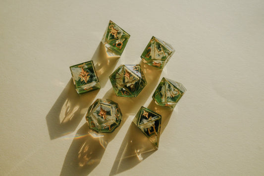 Butterfly Catcher Gold Polyhedral Dice Set
