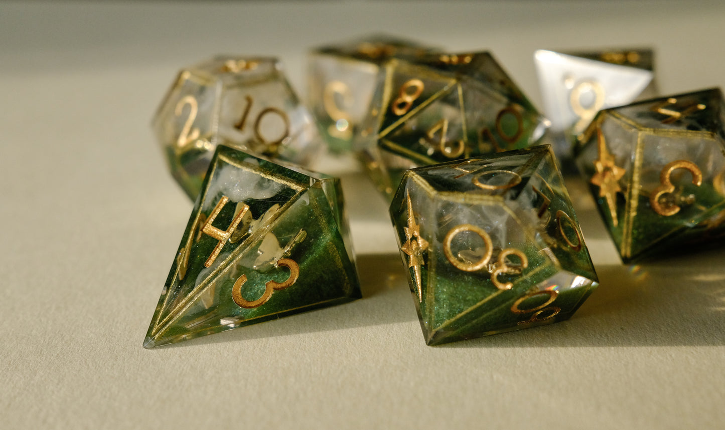 Butterfly Catcher Gold Polyhedral Dice Set