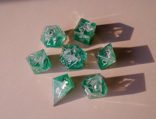 Butterfly Catcher Silver Polyhedral Dice Set