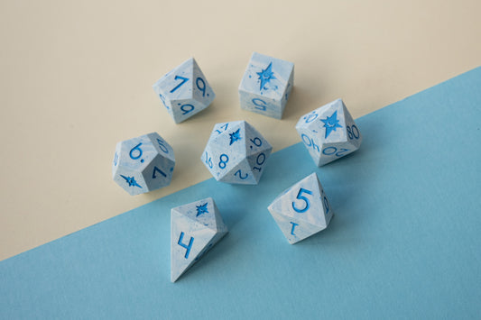 Blue Jesmonite Flawed Polyhedral Dice Set