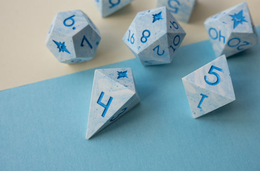 Blue Jesmonite Flawed Polyhedral Dice Set