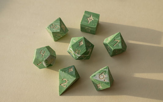 Green Jesmonite Flawed Polyhedral Dice Set