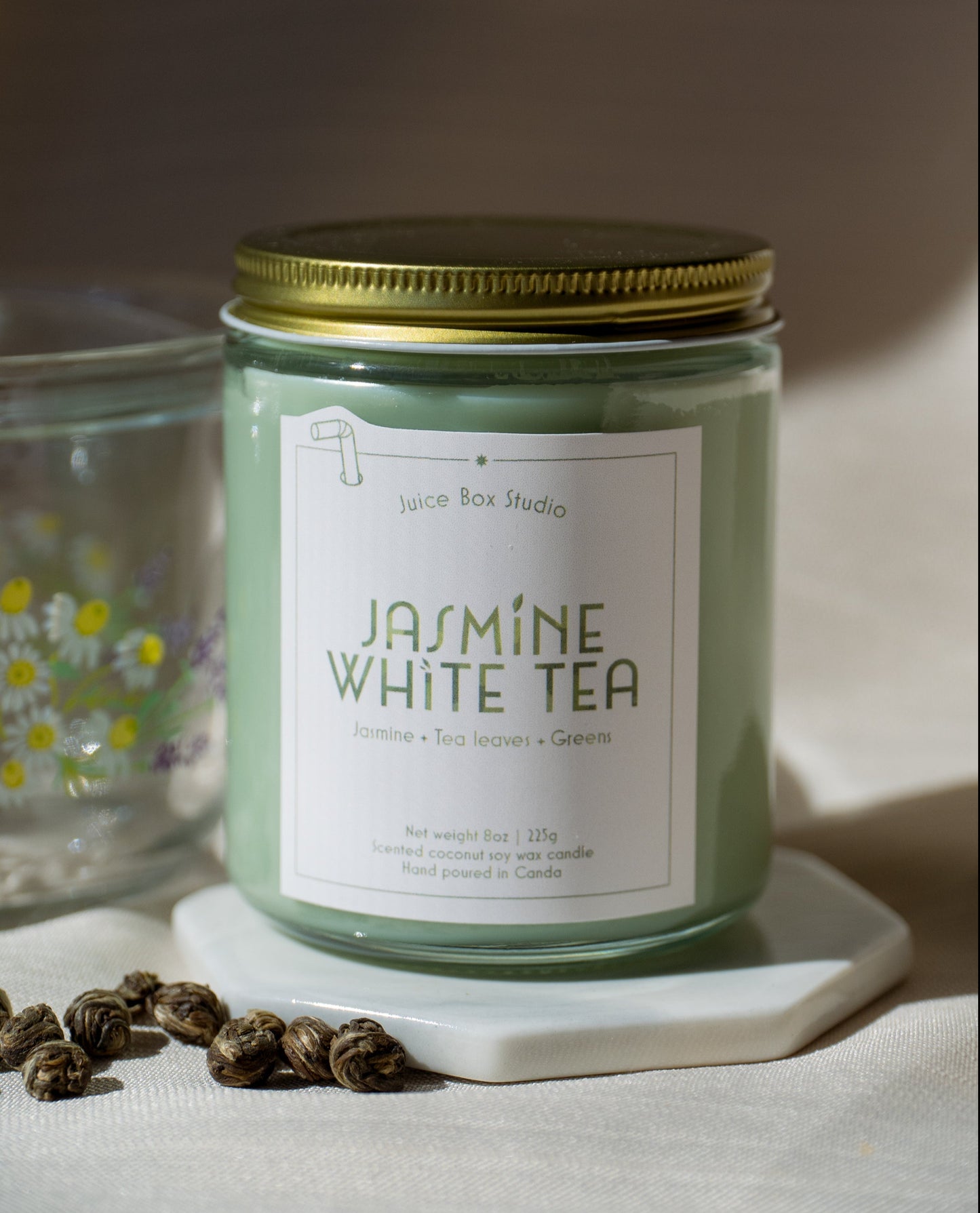 Jasmine White Tea Scented Candle jar