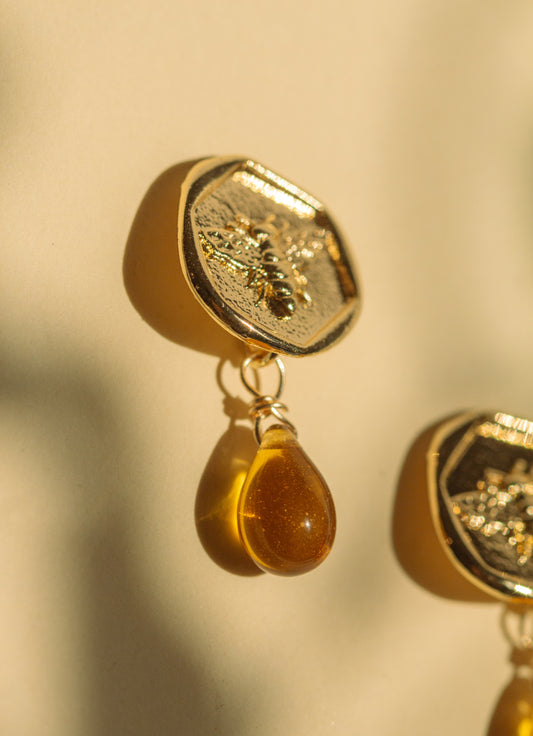 Honey Bee Drop Stud Earrings